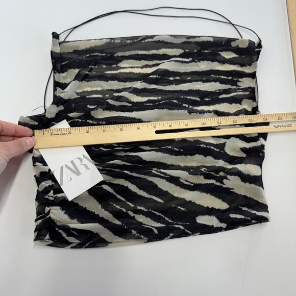 Zara Tank Top Womens Medium Black Animal Zebra Print Cross Cross Cowl Neck - Picture 7 of 8